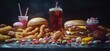 © kids - An unhealthy feast of fast food and sugary treats.