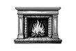 © Bogdan - An antique-style fireplace with burning logs is depicted in a detailed monochrome woodcut style — stock illustration.