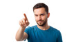 © LuisAlfonso - Concentrated Man in Blue T-shirt Pointing Finger Forward.