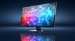 © Bejo - Sleek computer monitor showcasing a vibrant digital display with colorful pixels, casting a clear reflection on a glossy surface, creating a modern high-tech ambiance