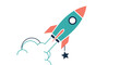 © CreativeGrid - Stylized flat design cartoon rocket launching into space with a trail of smoke, symbolizing startup businesses, innovation, and progress.
