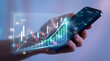© abdul studio - Financial Trading Action with Blurred Hand Holding Smartphone, Hyper-Realistic Close-Up, Business Technology Scene, Digital Market Analysis Viewpoint