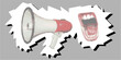 © Xharites - Mouth screaming in megaphone Halftone Dotted Collage Element Pointillize in Paper Torn vector for protests and announcements. Symbolizes loud voices, dissent, and marketing.