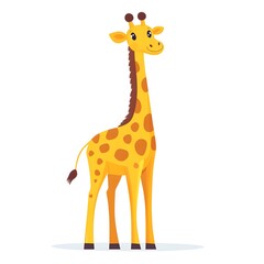  Cartoon illustration depicts a cheerful spotted animal with an elongated neck standing on a white background