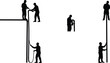 © Saila - Silhouette teamwork rescue climbing vector illustration showing rope support, mountain safety, rappelling coordination, outdoor adventure and emergency cooperation scene