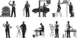 © Saila - Vector illustration of diverse professions including construction, mechanics, electricians, artists, designers, and educators with tools, teamwork, creativity, and expertise.