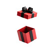 © Fitrah - Red gift box, lid open, black ribbon, black background