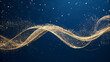 © SF Lifestyle  - Minimal Gold Particle Swirl — flowing ribbon of micro gold dust forming abstract New Year motion trail on pure dark blue