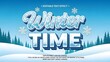 © MST.ANTOR MONI AKTER - Editable text effect for winter time with icy blue font style, snowflakes, and snowy landscape background illustration