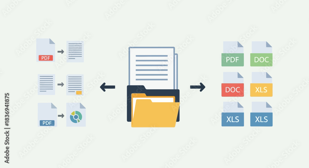 Illustrative representation of file conversion workflow with documents ...