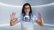 © Rendara Studio - Woman Controlling a Futuristic 3D Holographic Sphere With Hand Gestures