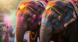 © Anuyj - Indian elephant decorated with vibrant colors and floral garlands during Holi festival celebration in a traditional cultural setting