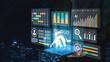 © InfiniteFlow - A businessman interacts with a digital tablet showcasing various analytics and data visualizations. This modern representation highlights trends and AI insights in a corporate environment. Gantry