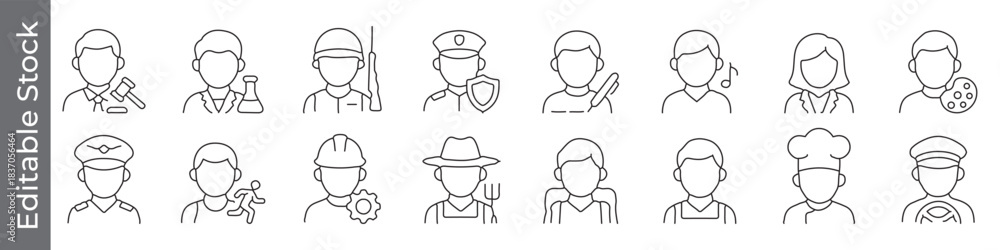 Professional avatar, army, agent, criminal, military and job role icon ...
