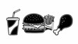 © malikp - Monochrome Fast Food Icons - Soda, Burger, Fries, and Chicken Leg.