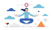 © Nataliia - Woman levitating in meditation pose surrounded by abstract elements and clouds with Cloud Dancer white highlighting calm and balance