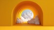 © mila103 - An archway formed with concentric shapes in yellow leads to fluffy white clouds. The scene is bright and creates a sense of openness. The design highlights color and shape.