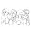 © AhmadMunif - Continuous line art illustration of four diverse women representing different ethnicities and cultures.
