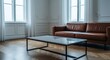 © Mikhail - Modern living room interior with brown leather sofa and marble coffee table on parquet floor