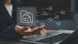 © The KonG - Hold on digital folder icon with connected files, illustrating document workflow, data sharing, and streamlined digital file management for efficient business communication and collaboration.