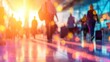 © tashechka - People walk through an airport with sunlight shining in the evening hours