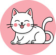 © Lunavera art - Cute white kitten vector illustration featuring a cheerful, happy cat with its tongue playfully sticking out, designed in a trendy adorable kawaii style against a pink background.
