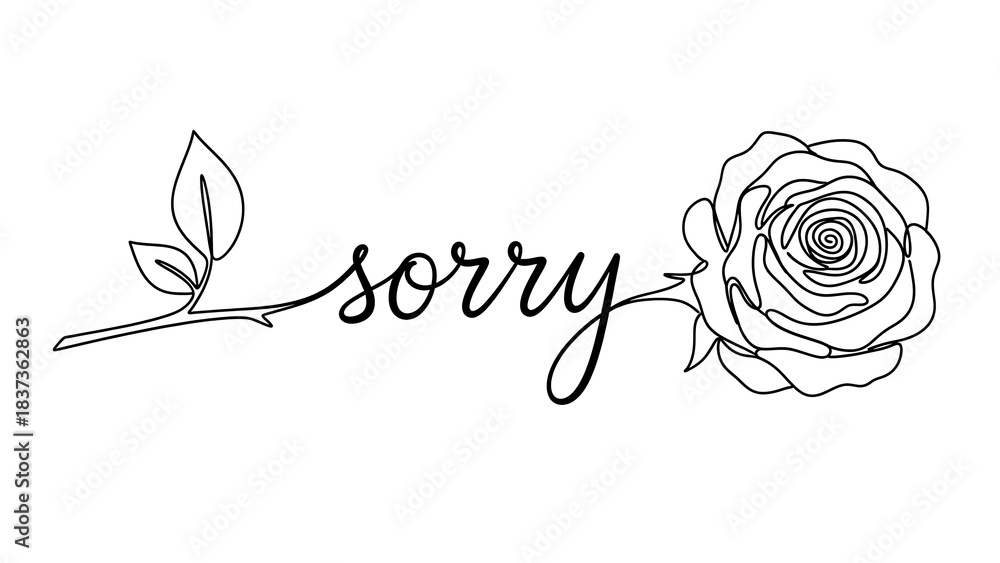 Minimalist single line drawing apology message featuring the word sorry ...