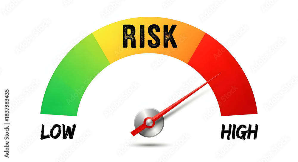 High level risk meter. Risk Assessment Gauge Showing Low to High Risk ...