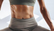 © MALAI Studio - Close-up of toned female abs in sportswear, showing sweat, muscle definition, and strong athletic core in natural studio light.