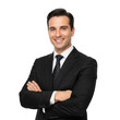 © MstShilpi12 - Professional businessman in a sharp dark suit and tie smiling confidently with arms crossed isolated on transparent background