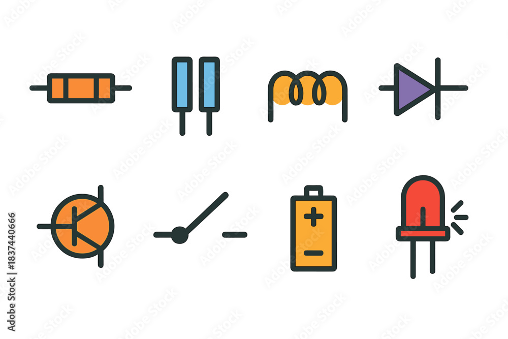 Minimal Circuit Icons. Basic Circuit Elements modern flat vector icons ...