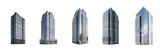 Collection of Modern Office Building Skyscrapers, Isolated on white background with  Oil Paint Texture (PNG)