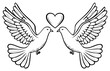 © Катя О - Illustration of two doves flying, with a heart in between the birds, line art