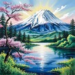 © Kartik - Traditional japanese mountain fuji outdoors painting nature.