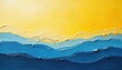 © Pete - Abstract textured painting of golden yellow sky above deep blue ocean waves. Thick oil paint applied with visible brush strokes creates dimensional sea surface. Vibrant colors evoke summer feeling.