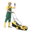 © Pixel-Shot - Male worker with lawn mower on white background