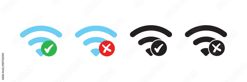WiFi signal icons with check and cross marks indicating good and poor ...
