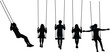 © Mdjoshel  - Happy people silhouettes enjoying the swing set vector collection representing childhood fun freedom playtime and relaxing park leisure outdoor activities and abstract concepts.