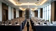 © you are doing great! - Professional conference microphone on tripod facing empty seminar hall before business presentation, corporate meeting setup, audio and communication concept