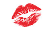 © PixelVistaStudio - Striking bright red lipstick kiss mark impression on a solid for graphic design