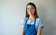 © guo - professional woman cleaner portrait in blue apron, office and home housekeeping and cleaning service. High quality