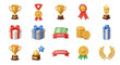 © Muttaqin - Collection of awards, trophies, medals, ribbons, gift boxes, and coins representing achievement and success