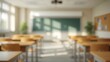 © SecretCanvas - Minimalist classroom frame captures gentle blur over chair table and blackboard interior wallpaper background