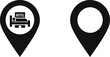 © Jesmin - Two black location pin icons one with a hotel on transparent background silhouette