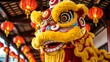 © millennium - Vibrant Chinese Lion Dance Costume with Red Lanterns in Traditional Festive Setting