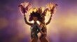 © Ksana - Two dancers in colorful Mardi Gras costumes pose back to back with feather fans