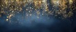 © qweqw - New Year celebration background with dramatic gold and silver fireworks sparks on dark midnight blue gradient for party invitation banner poster design
