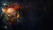 © Igor - moody dark background with gourmet burger, craft beer, copy area .
