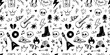 © Polina Tomtosova - Rock music seamless pattern with guitar, skull, punk symbols. Hand drawn doodle scribbles stickers with stars, roses and love heart for rock music background, tattoo design. Vector illustration