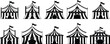 © Olaja Vector Vision - Collection of black and white circus tents with flags and pennants big top carnival tent